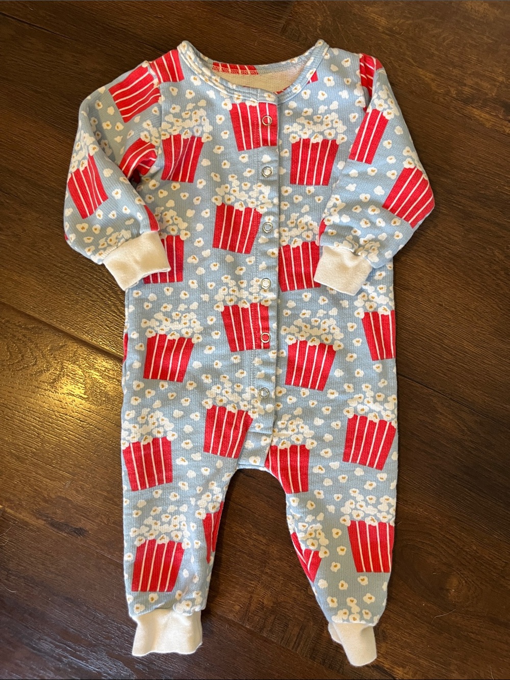 Winter Water Factory Blue Popcorn-Print Baby Romper Sz 6 months